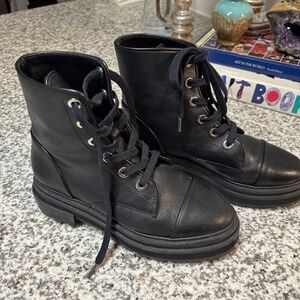 SCHUTZ Women's Kaile Glam Lace Up Platform Boots Black Leather